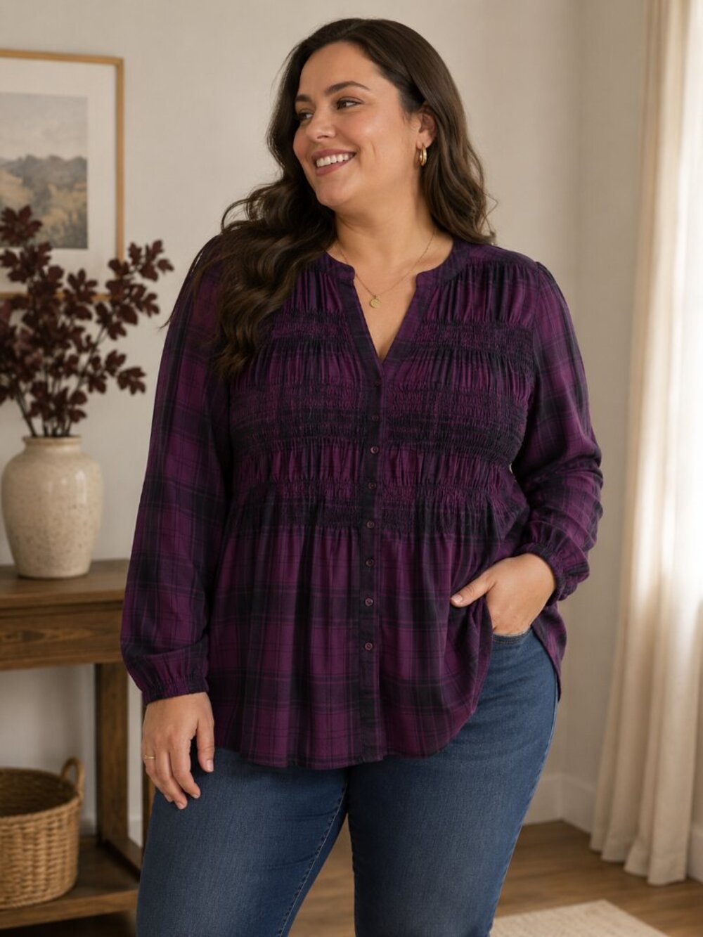 Torrid Purple Plaid Tunic Top Dark Academia Boho Grunge Plus Size
